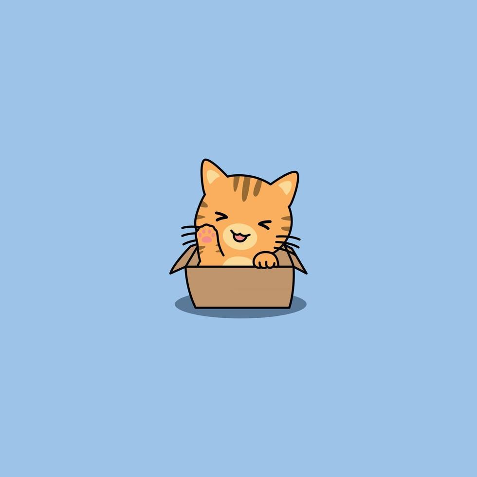 simpatico gatto arancione agitando la zampa nel cartone animato scatola vettore