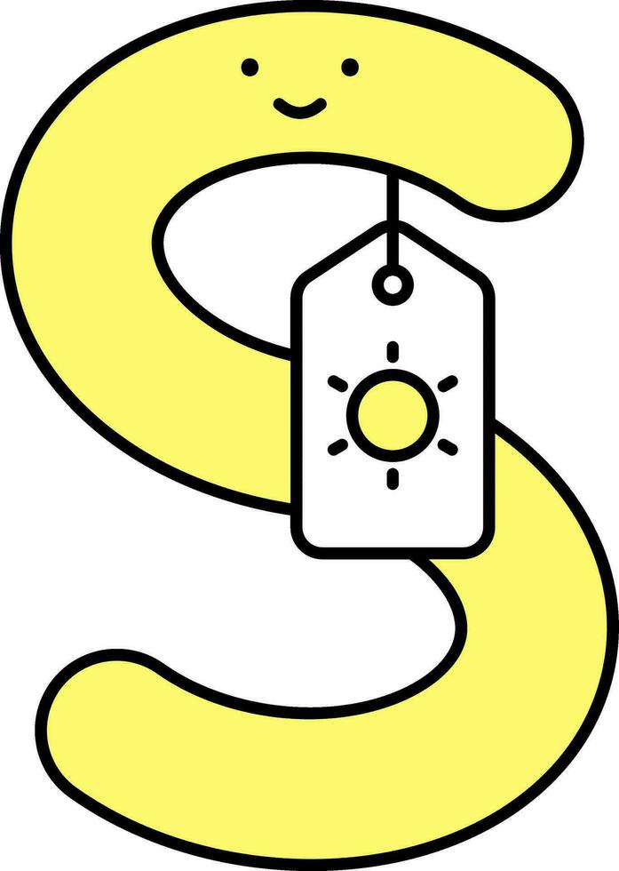 smiley S alfabeto cartone animato e sole parole etichetta giallo icona. vettore