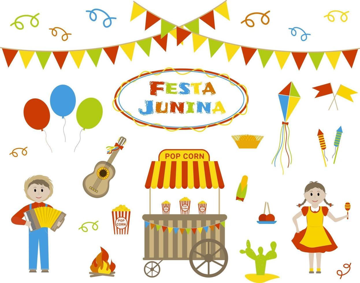 set di elementi per festa junina village festival in brasile vettore piatto decorazione