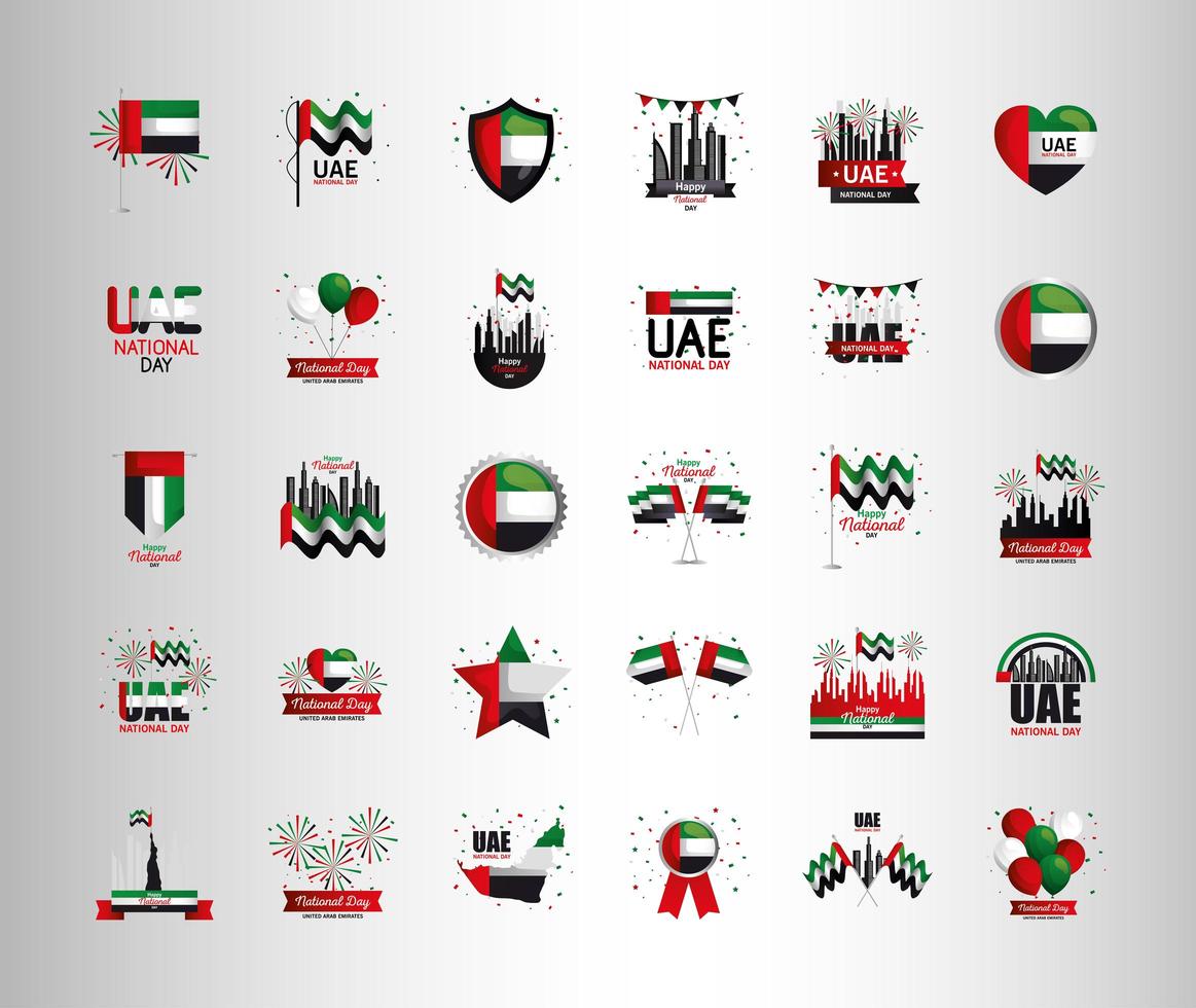 Emirati Arabi Uniti giornata nazionale set di icone di disegno vettoriale