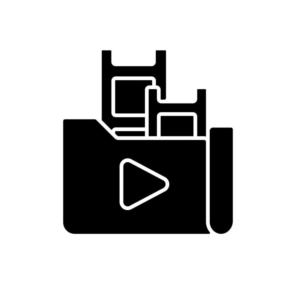 icona del glifo nera con libreria del servizio di streaming vettore