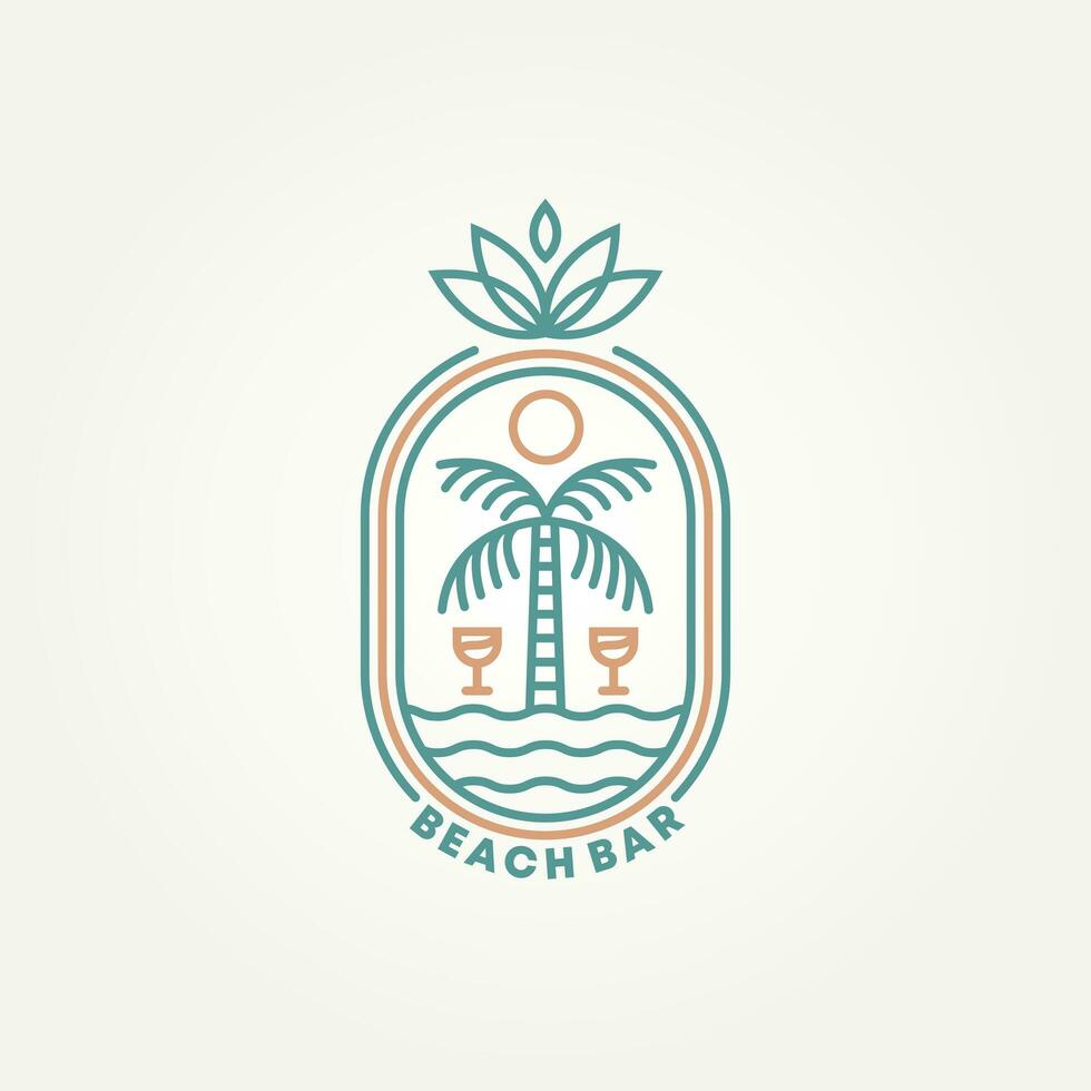 minimalista spiaggia bar estate club distintivo logo modello vettore illustrazione design. semplice moderno tropicale Noce di cocco palma albero con cocktail emblema logo concetto