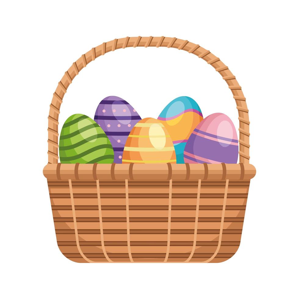 uova di Pasqua dipinte nel cestino paglia icona isolata vettore