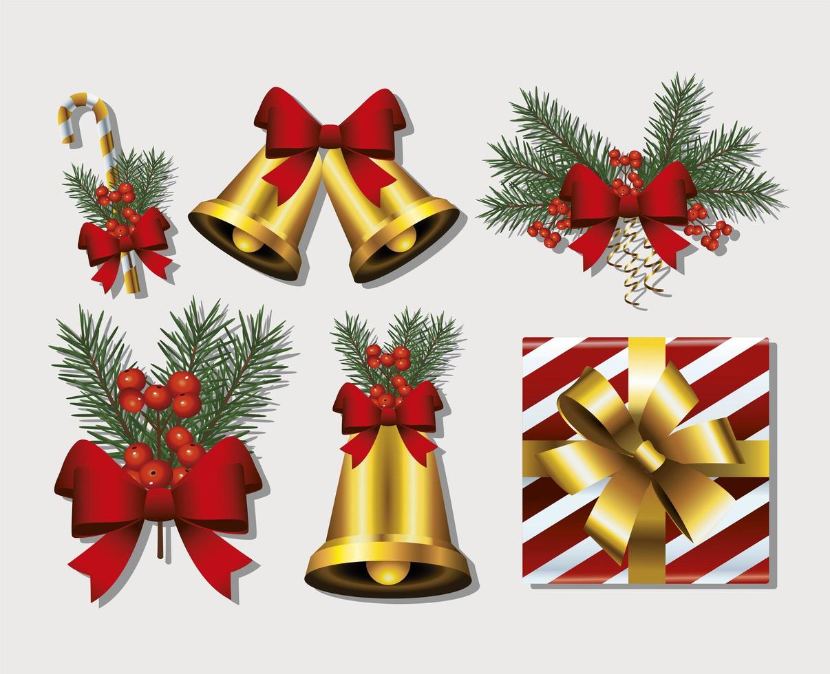 pacchetto di sei icone di buon Natale felice vettore