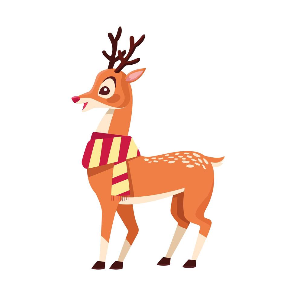 felice buon natale renna che indossa icona sciarpa vettore