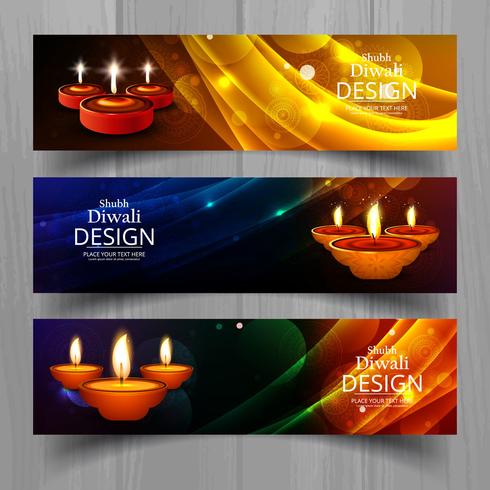 Progettazione stabilita del modello dell'intestazione di festival della lampada a olio felice di diwali diya vettore