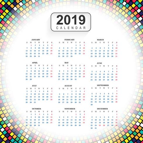 Calendario per il vettore di sfondo 2019