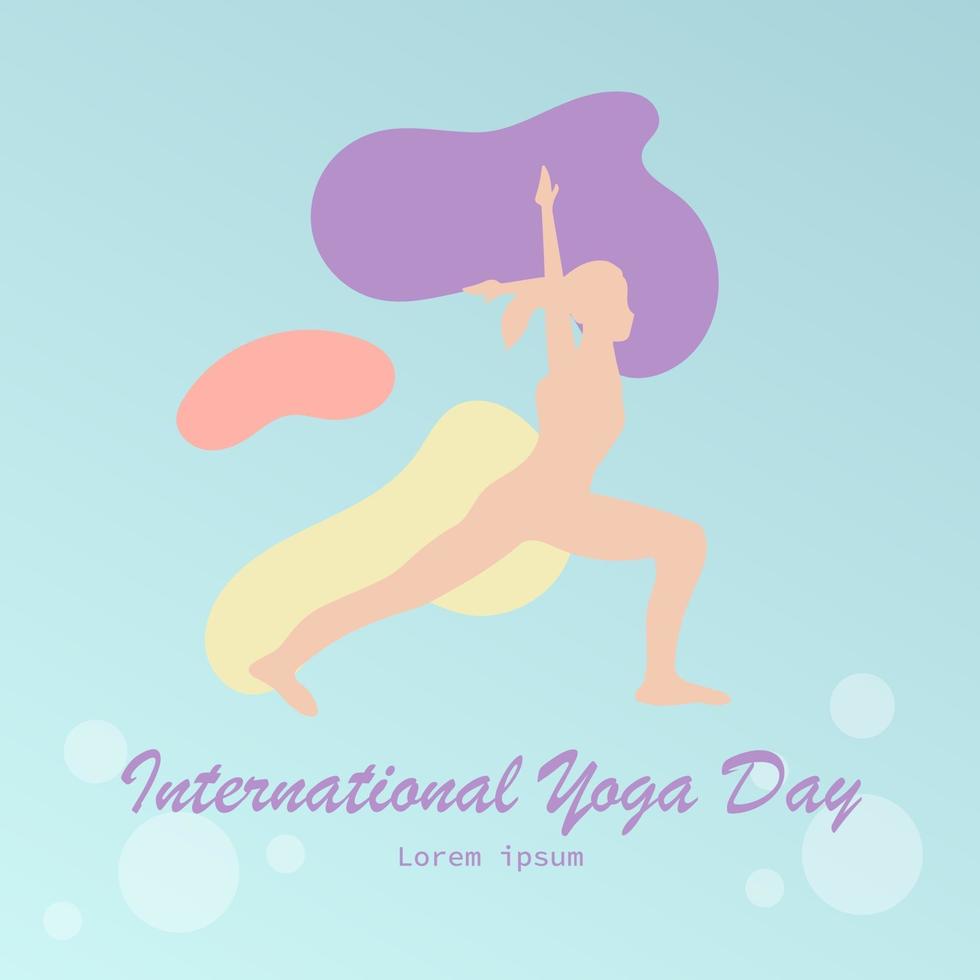 giornata internazionale dello yoga il 21 giugno poster piatto e illustrazione vettoriale banner