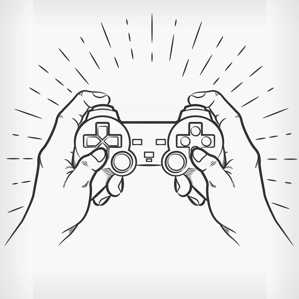 scarabocchio mano giocando video game controller schizzo illustrazione disegno vettore