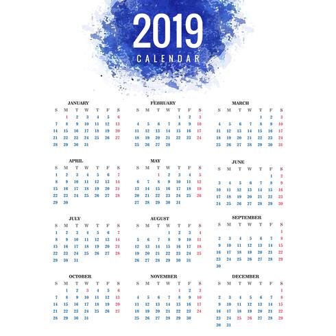 Calendario per il vettore di sfondo 2019