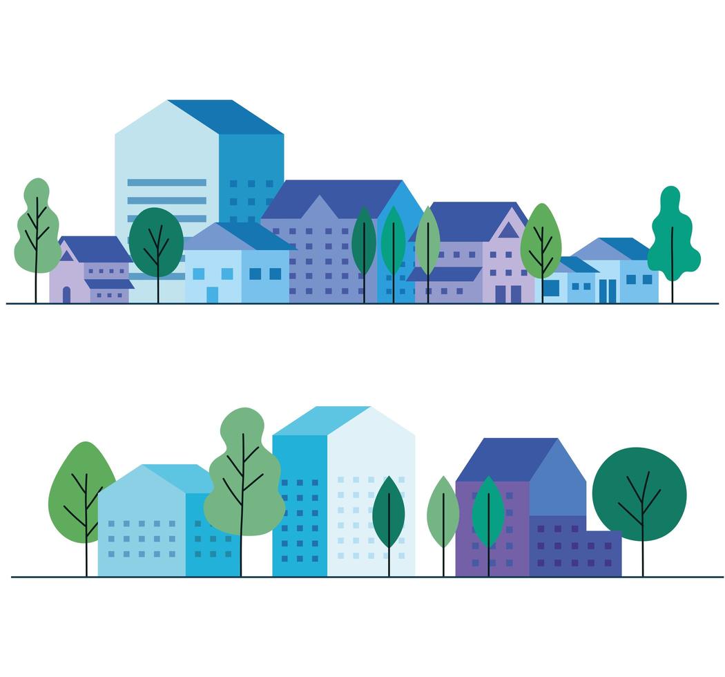 case di città con disegno vettoriale alberi