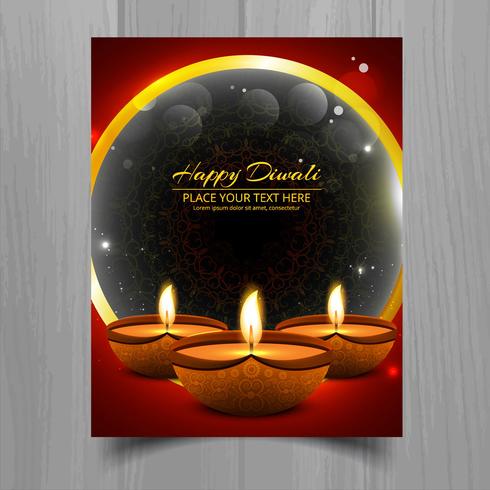 Bella felice diwali diya opuscolo modello di festival lampada ad olio vettore