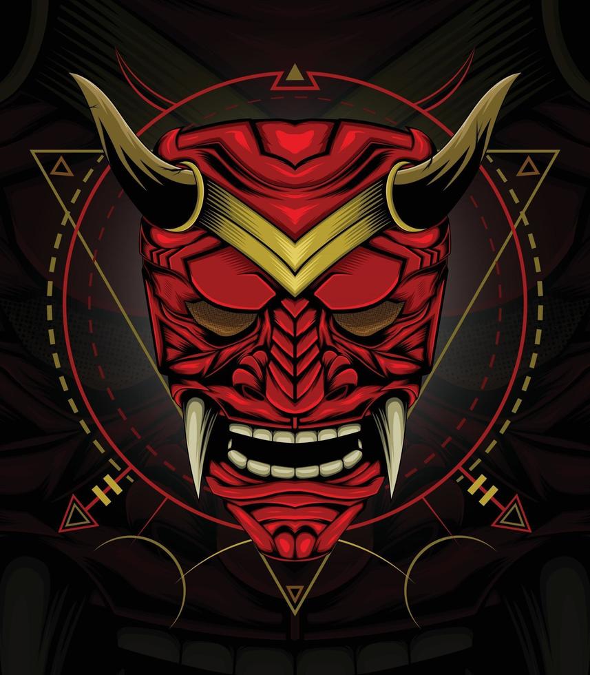illustrazione di faccia kabuki o diavolo rosso. maschera samurai giapponese testa di demone rosso. vettore