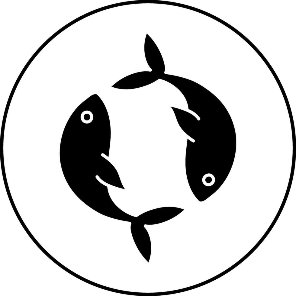 nero e bianca illustrazione di Pesci zodiaco cartello su il giro forma. vettore