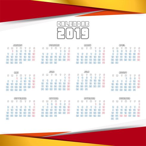 Anno 2019, Calendario Design creativo vettore