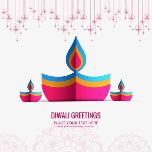 Progettazione felice del biglietto da visita di festival della lampada a olio di diwali diya vettore