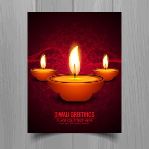 Bella felice diwali diya opuscolo modello di festival lampada ad olio vettore