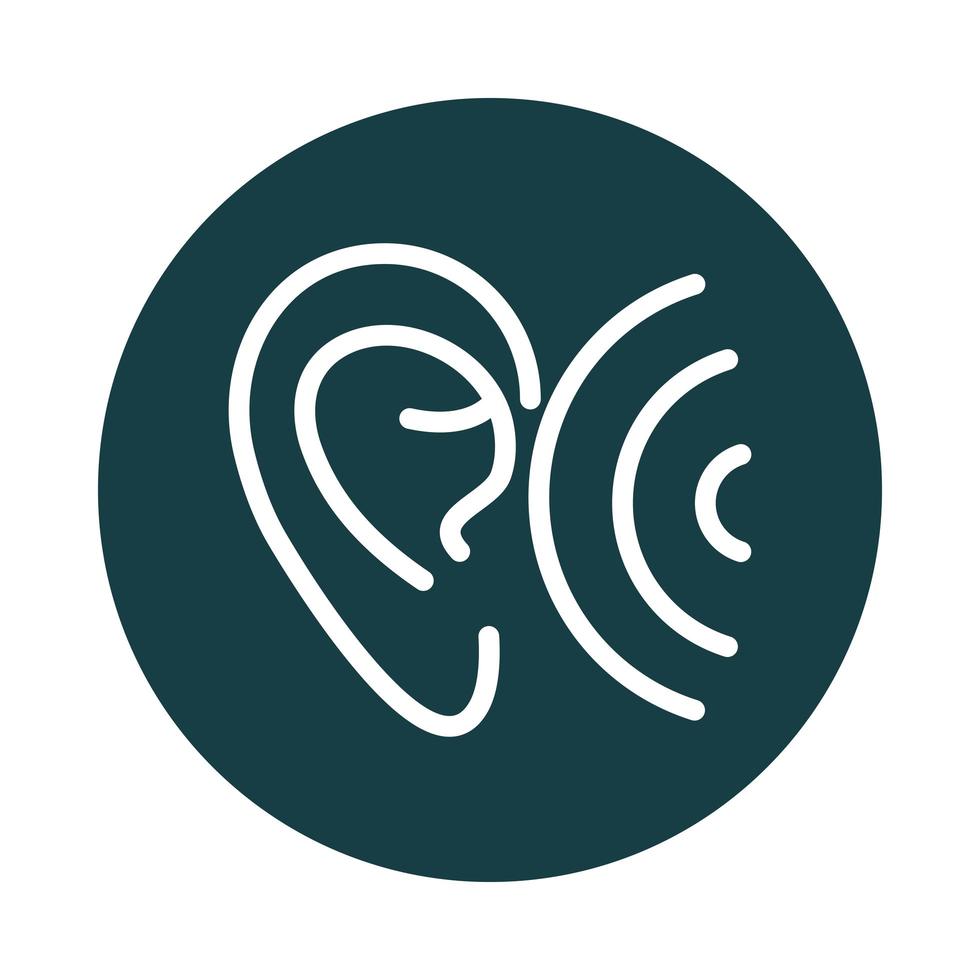 icona di stile del blocco del suono audio dell'onda dell'orecchio vettore