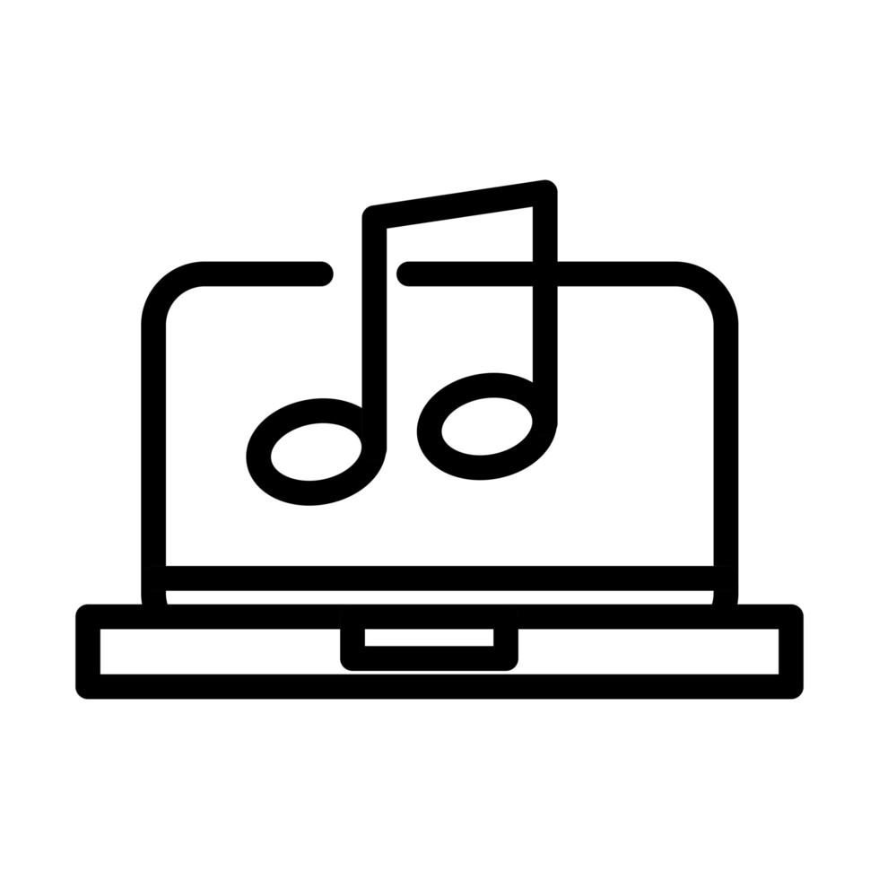 icona di stile della linea del suono dell'app per la musica del computer portatile vettore