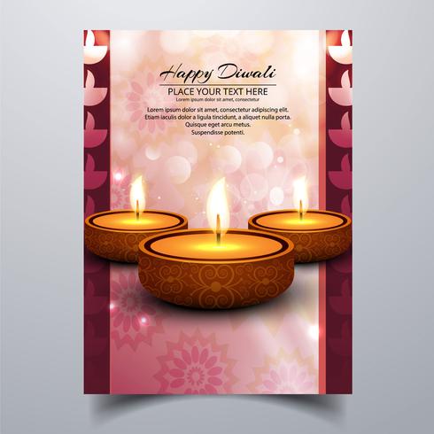 Bella felice diwali diya opuscolo modello di festival lampada ad olio vettore