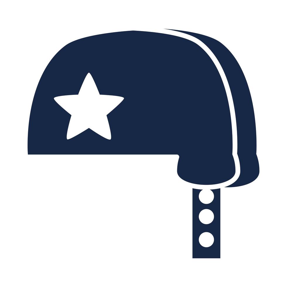 casco blu del memorial day con icona di stile silhouette stella celebrazione americana vettore