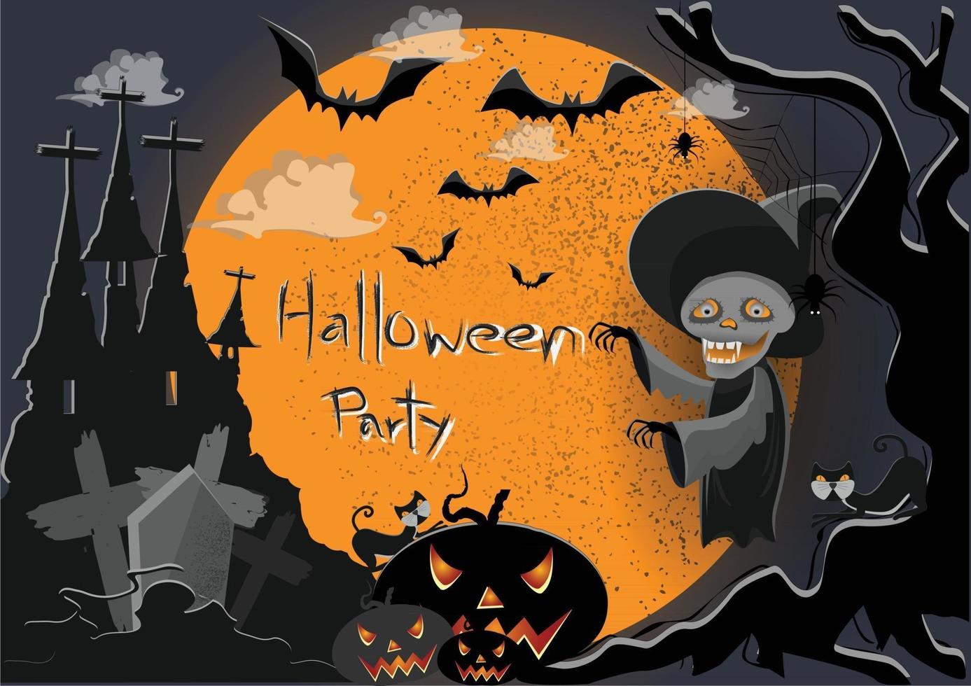 sfondo di Halloween con illustrazione vettoriale teschio fantasma