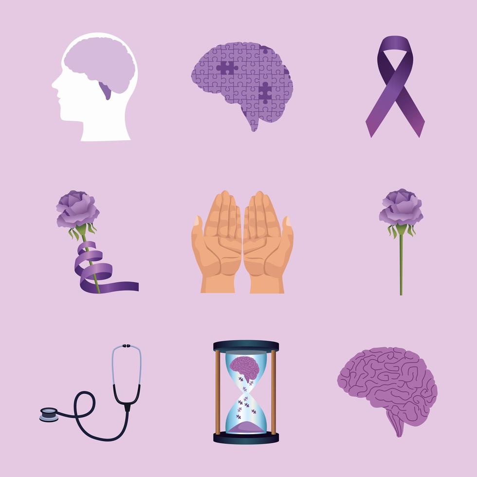 nove icone di alzheimer vettore