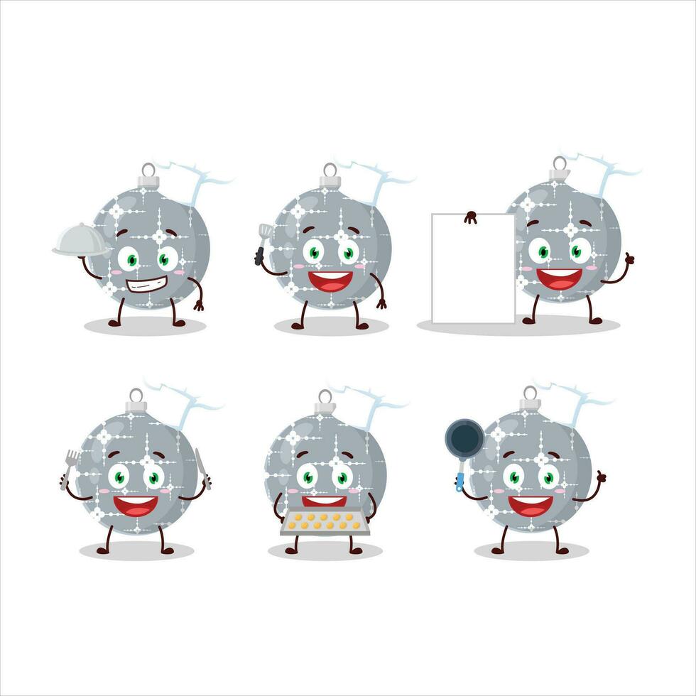 cartone animato personaggio di Natale palla grigio con vario capocuoco emoticon vettore