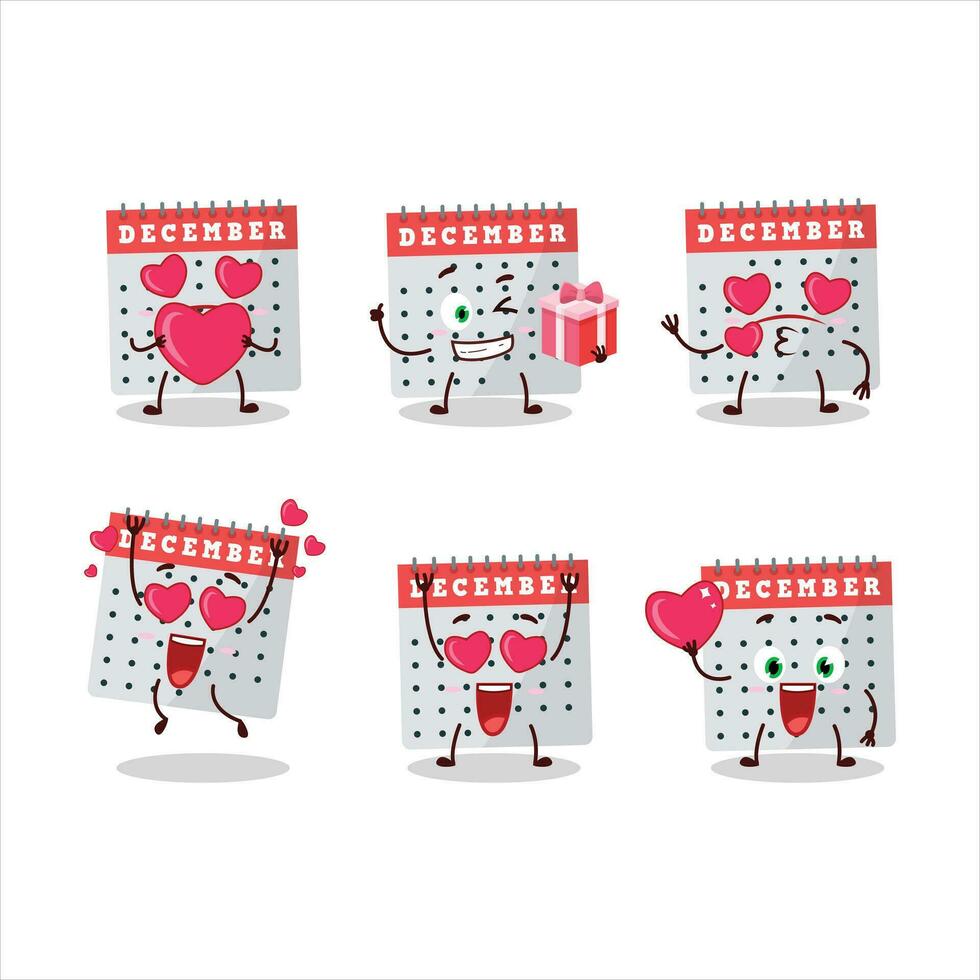 dicembre calendario cartone animato personaggio con amore carino emoticon vettore