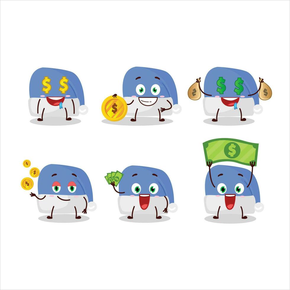 blu Santa cappello cartone animato personaggio con carino emoticon portare i soldi vettore