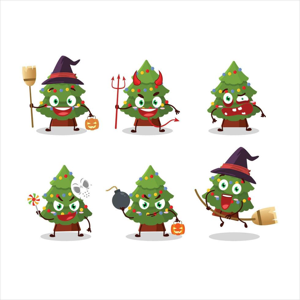 Halloween espressione emoticon con cartone animato personaggio di verde Natale albero vettore