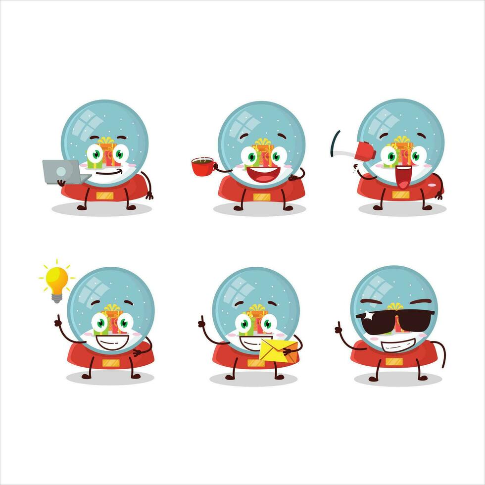 palla di neve con regalo cartone animato personaggio con vario tipi di attività commerciale emoticon vettore