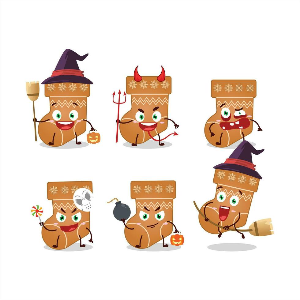 Halloween espressione emoticon con cartone animato personaggio di calzini biscotto vettore