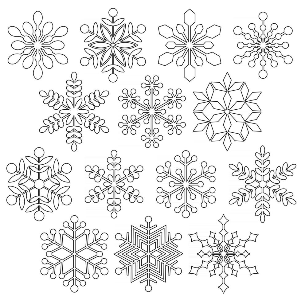 francobolli digitali di fiocchi di neve di contorno nero vettore