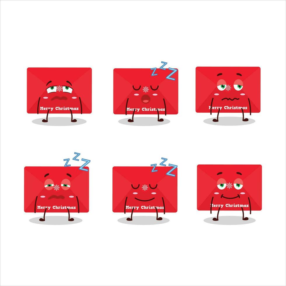 cartone animato personaggio di rosso Natale buste con assonnato espressione vettore