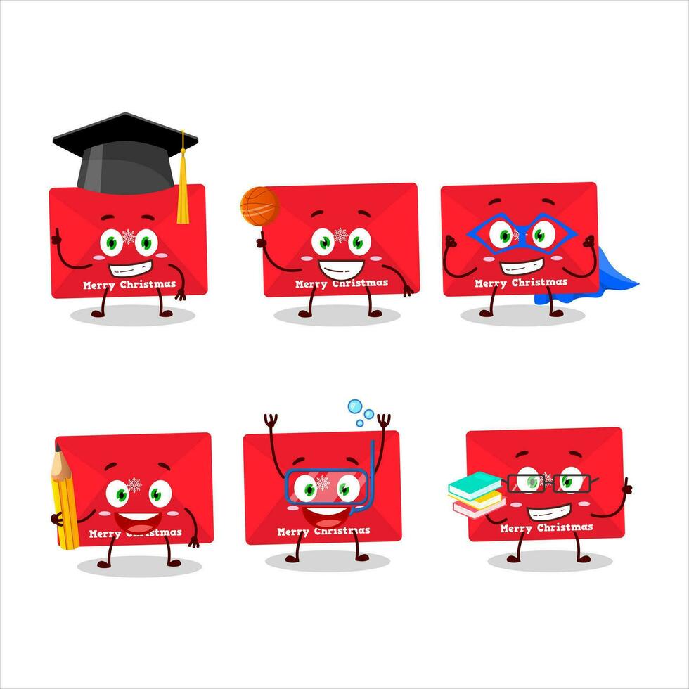 scuola alunno di rosso Natale buste cartone animato personaggio con vario espressioni vettore