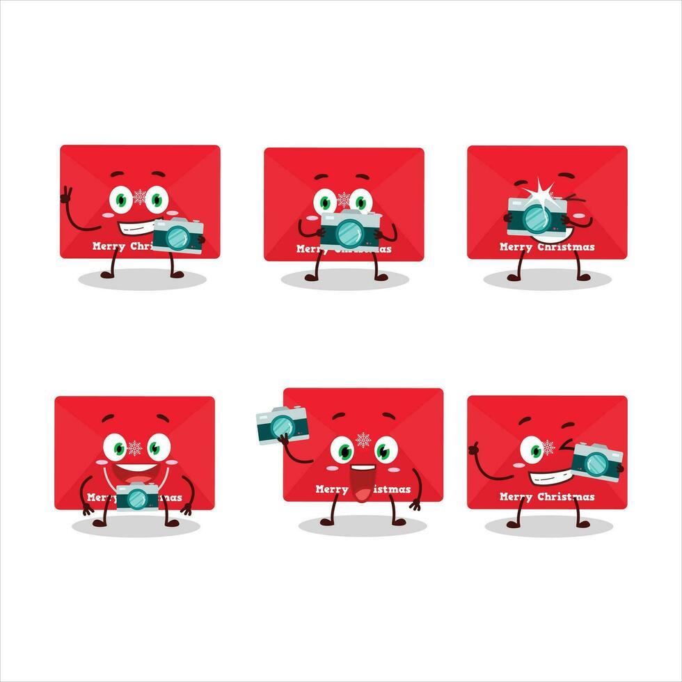 fotografo professione emoticon con rosso Natale buste cartone animato personaggio vettore