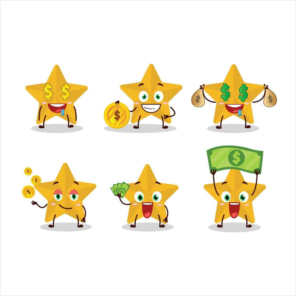 nuovo giallo stelle cartone animato personaggio con carino emoticon portare i soldi vettore