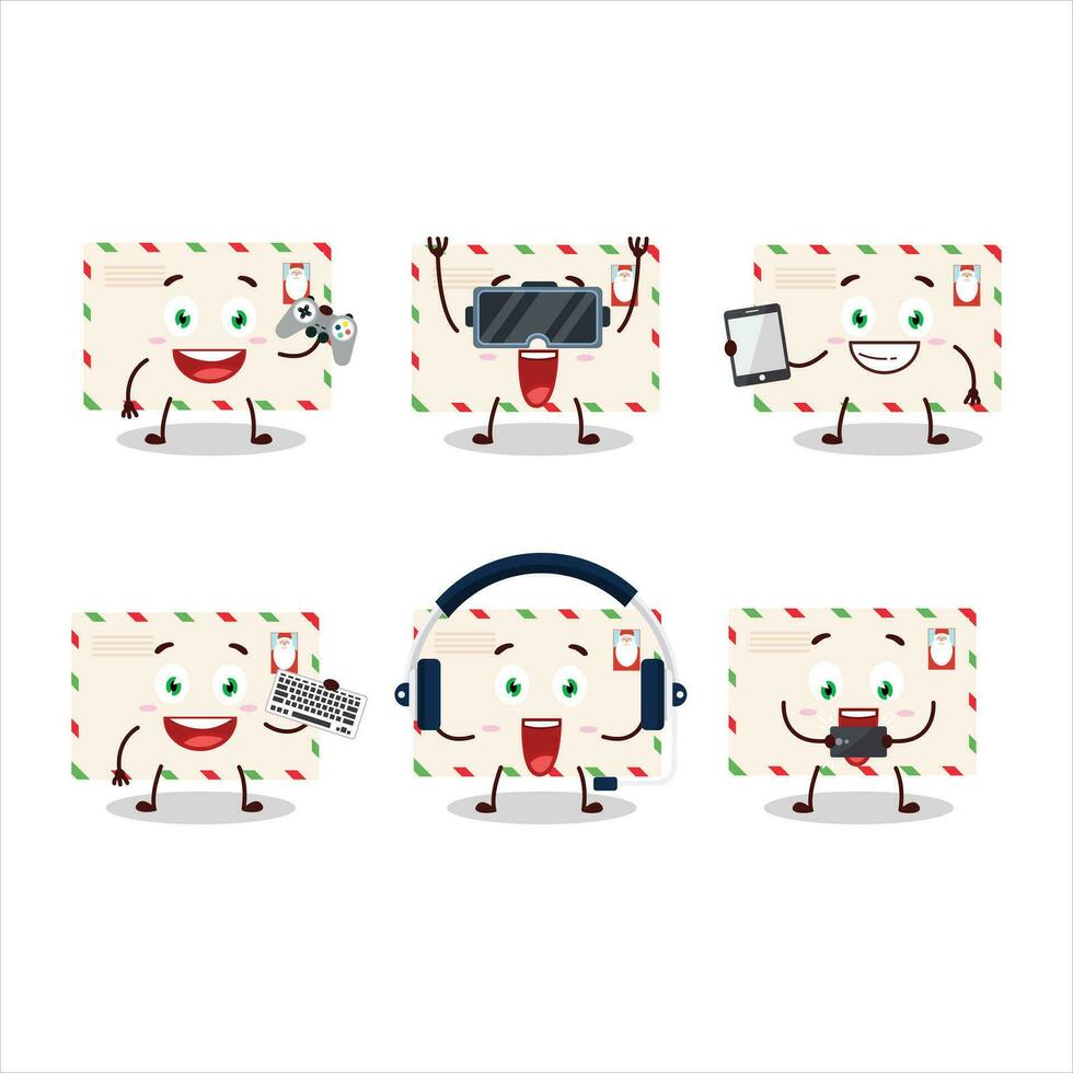 Santa buste cartone animato personaggio siamo giocando Giochi con vario carino emoticon vettore