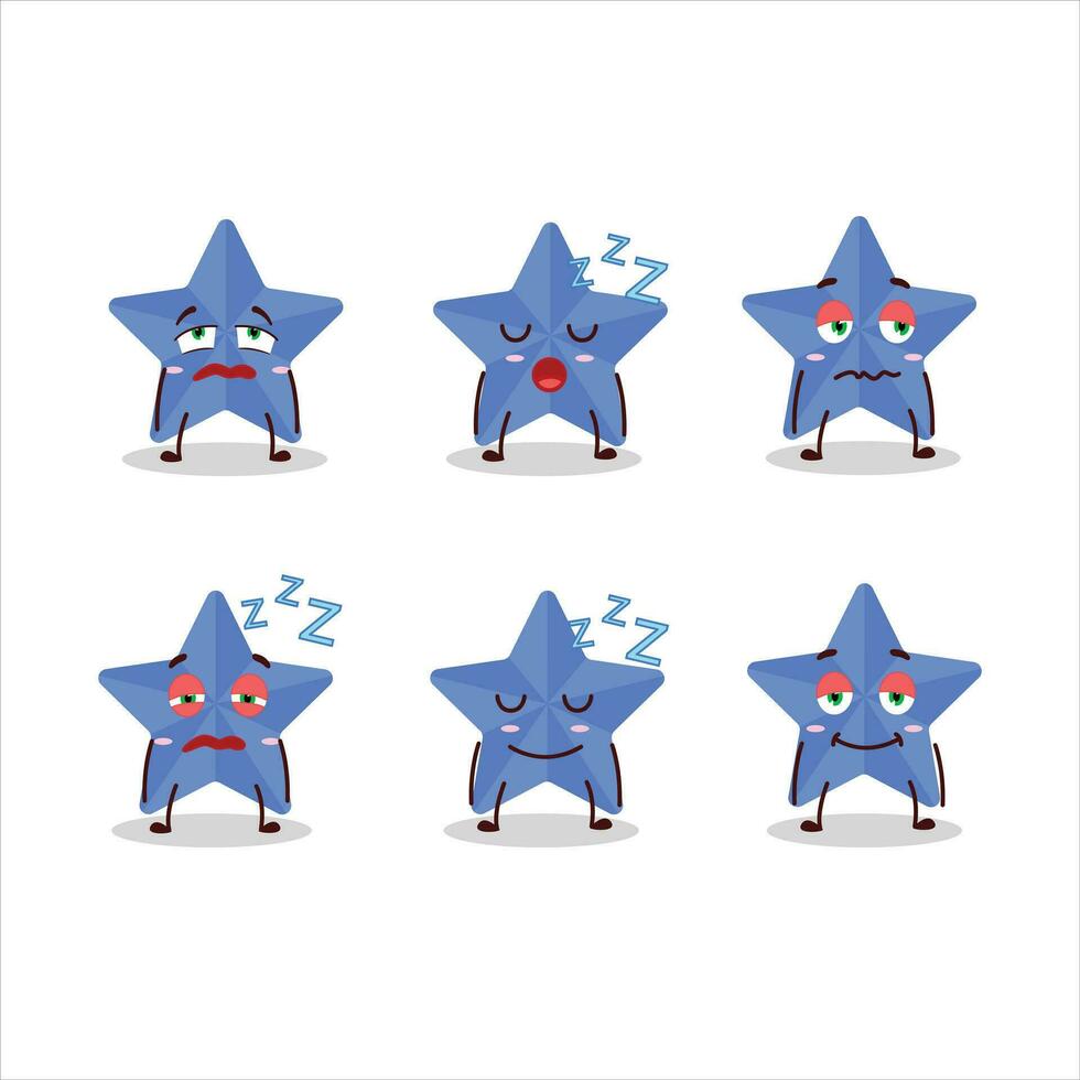 cartone animato personaggio di nuovo blu stelle con assonnato espressione vettore