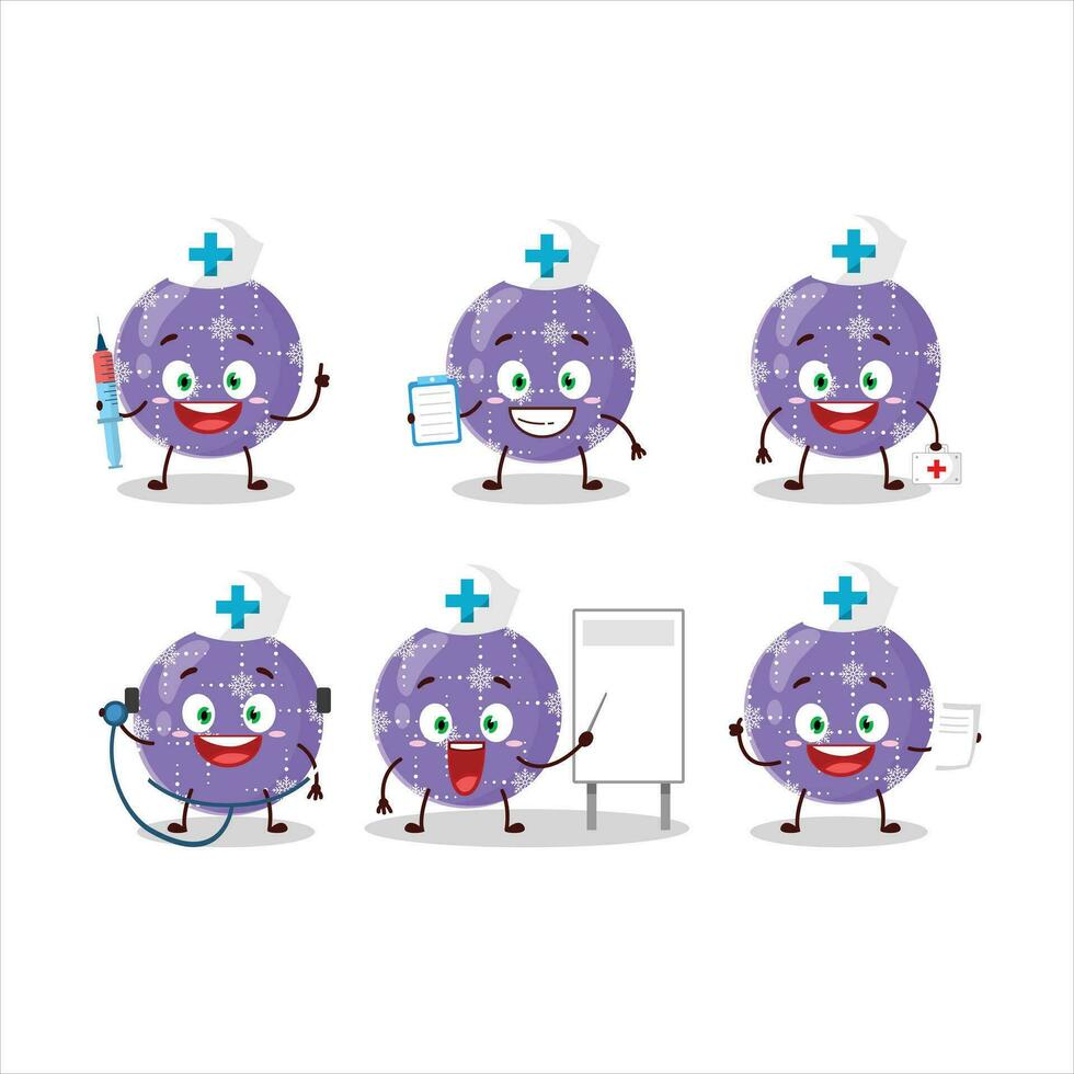 medico professione emoticon con Natale palla viola cartone animato personaggio vettore