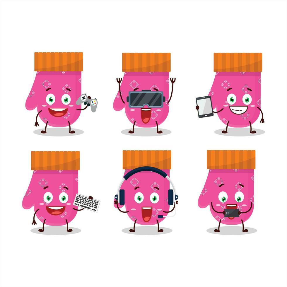 rosa guanti cartone animato personaggio siamo giocando Giochi con vario carino emoticon vettore