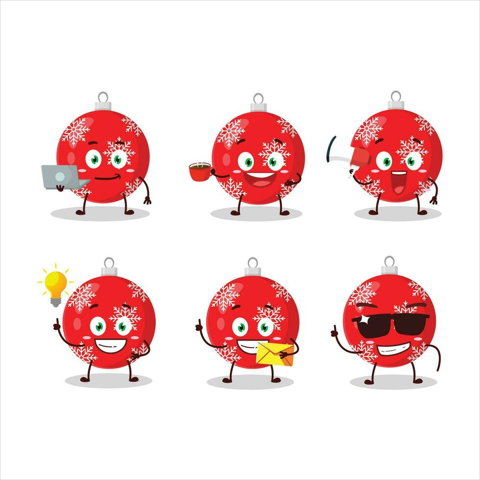 Natale palla rosso cartone animato personaggio con vario tipi di attività commerciale emoticon vettore