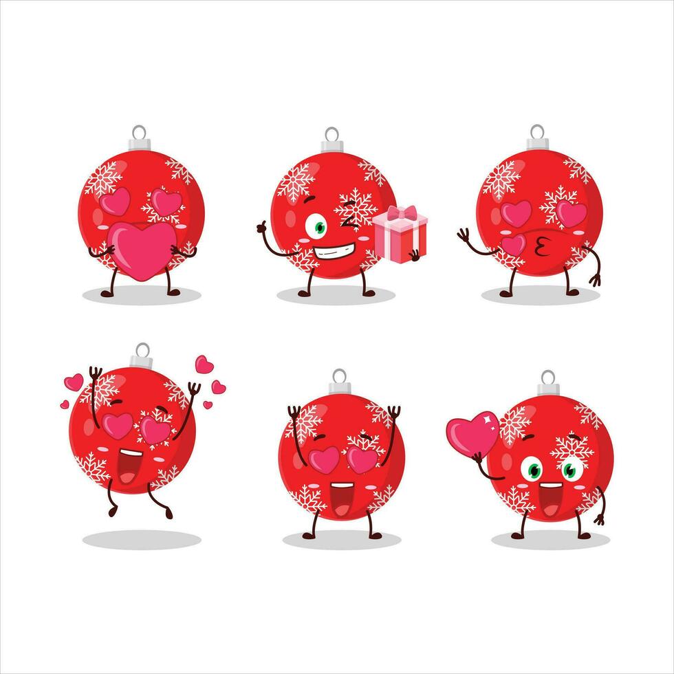 Natale palla rosso cartone animato personaggio con amore carino emoticon vettore