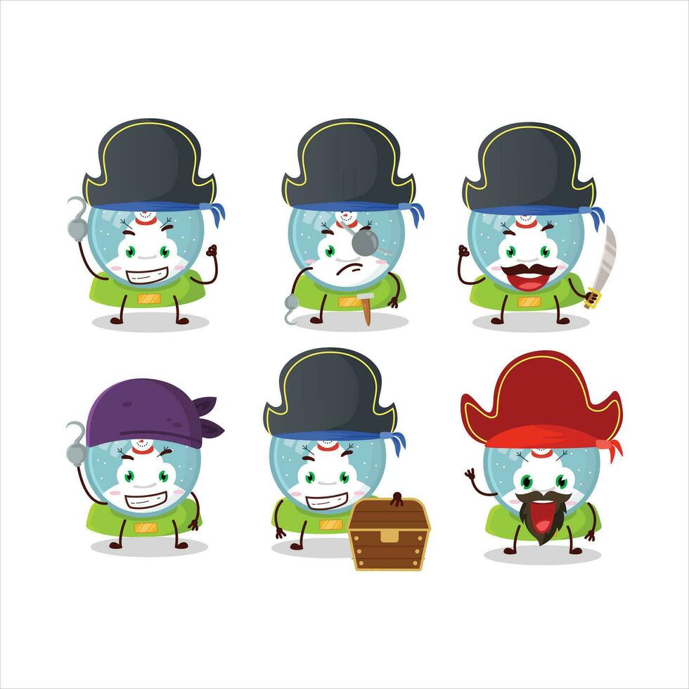 cartone animato personaggio di palla di neve con pupazzo di neve con vario pirati emoticon vettore