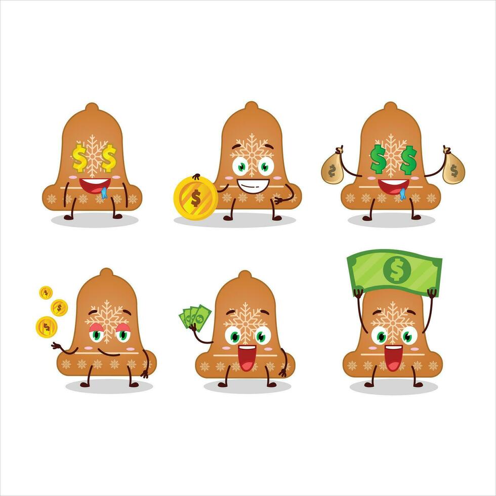 campana biscotto cartone animato personaggio con carino emoticon portare i soldi vettore