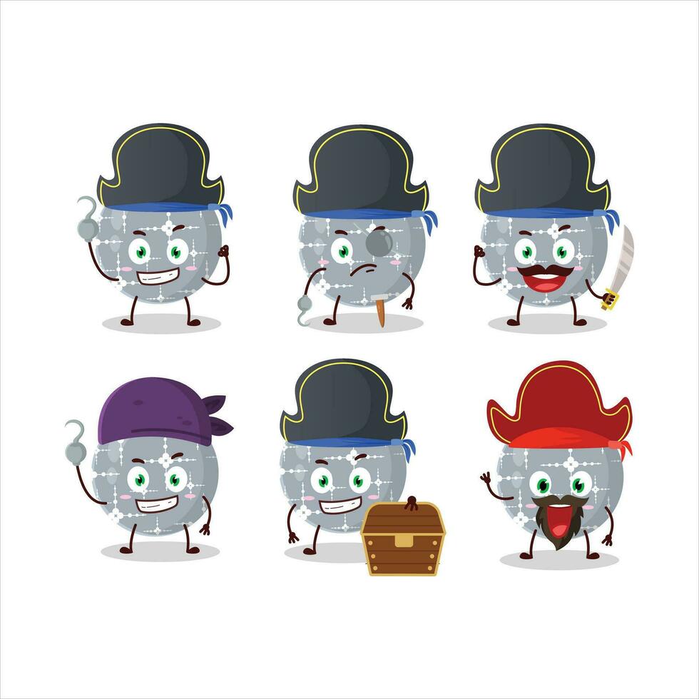 cartone animato personaggio di Natale palla grigio con vario pirati emoticon vettore
