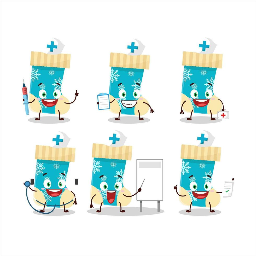 medico professione emoticon con blu Natale calzini cartone animato personaggio vettore