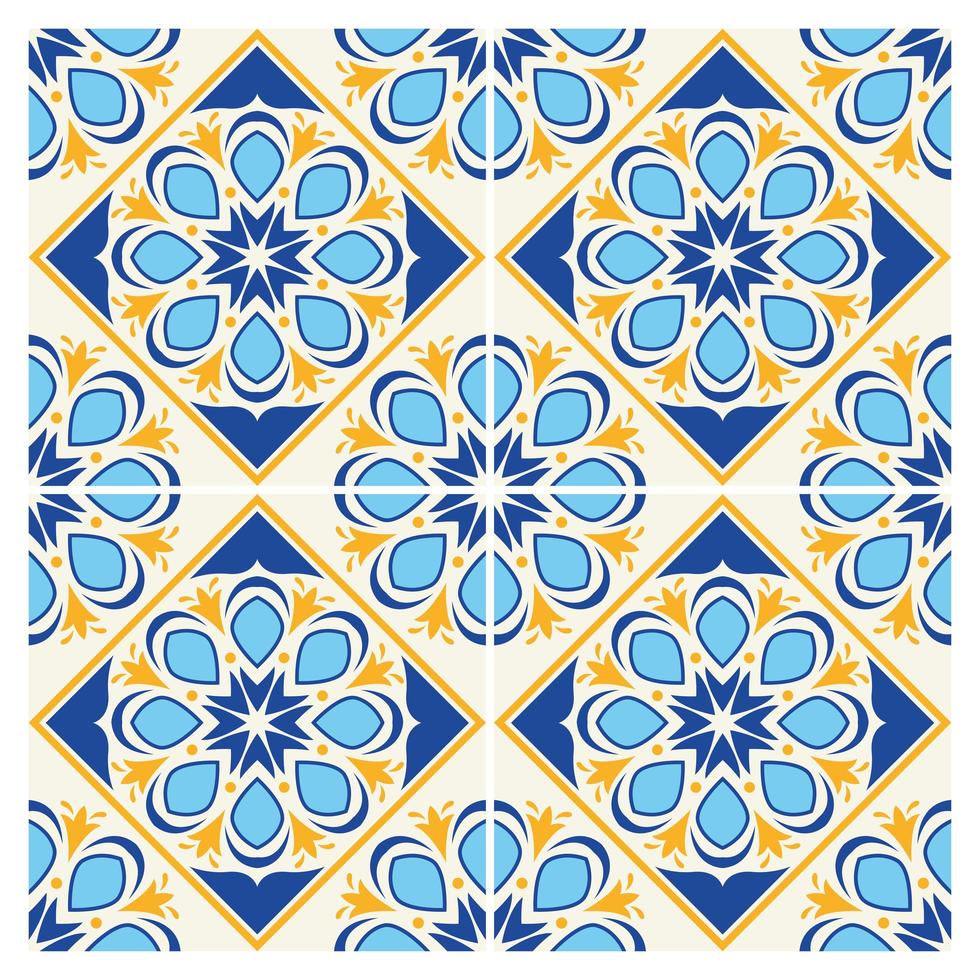 fondo del modello di ceramica di stile italiano di arte bianca e blu vettore