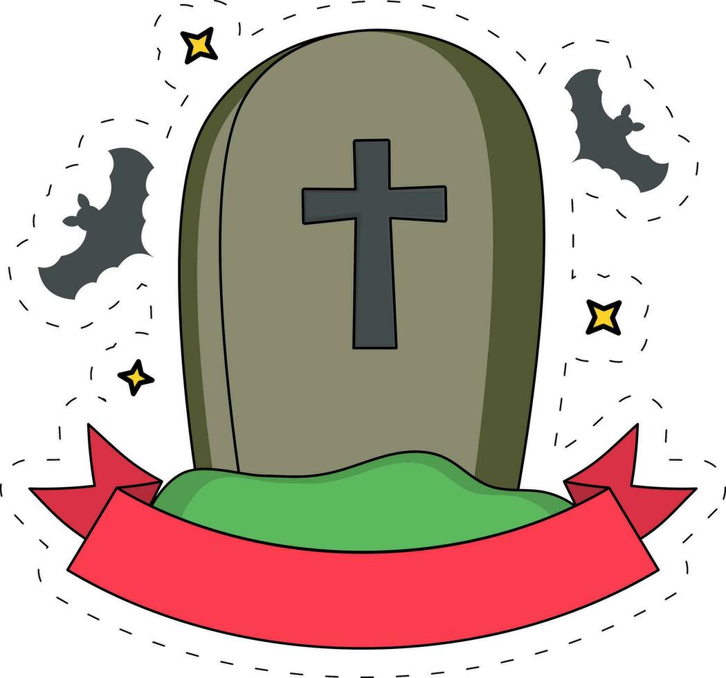 piatto illustrazione di lapide con volante pipistrelli animale al di sopra di leggero viola sfondo per contento Halloween concetto. vettore